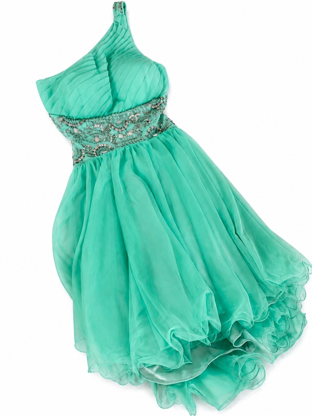 Blondie Nites Mint Green One-Shoulder Beaded Waist Party Dress